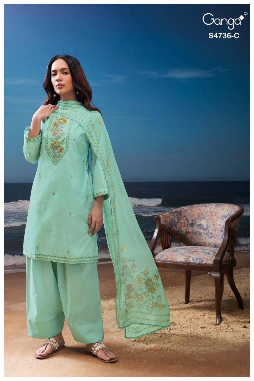 ALYARA 4736 By GANGA 4736 A TO 4736 D Beautiful Festive Suits Stylish Colorful Fancy Casual Wear & Ethnic Wear PREMIUM COTTON Dresses At Wholesale Price
